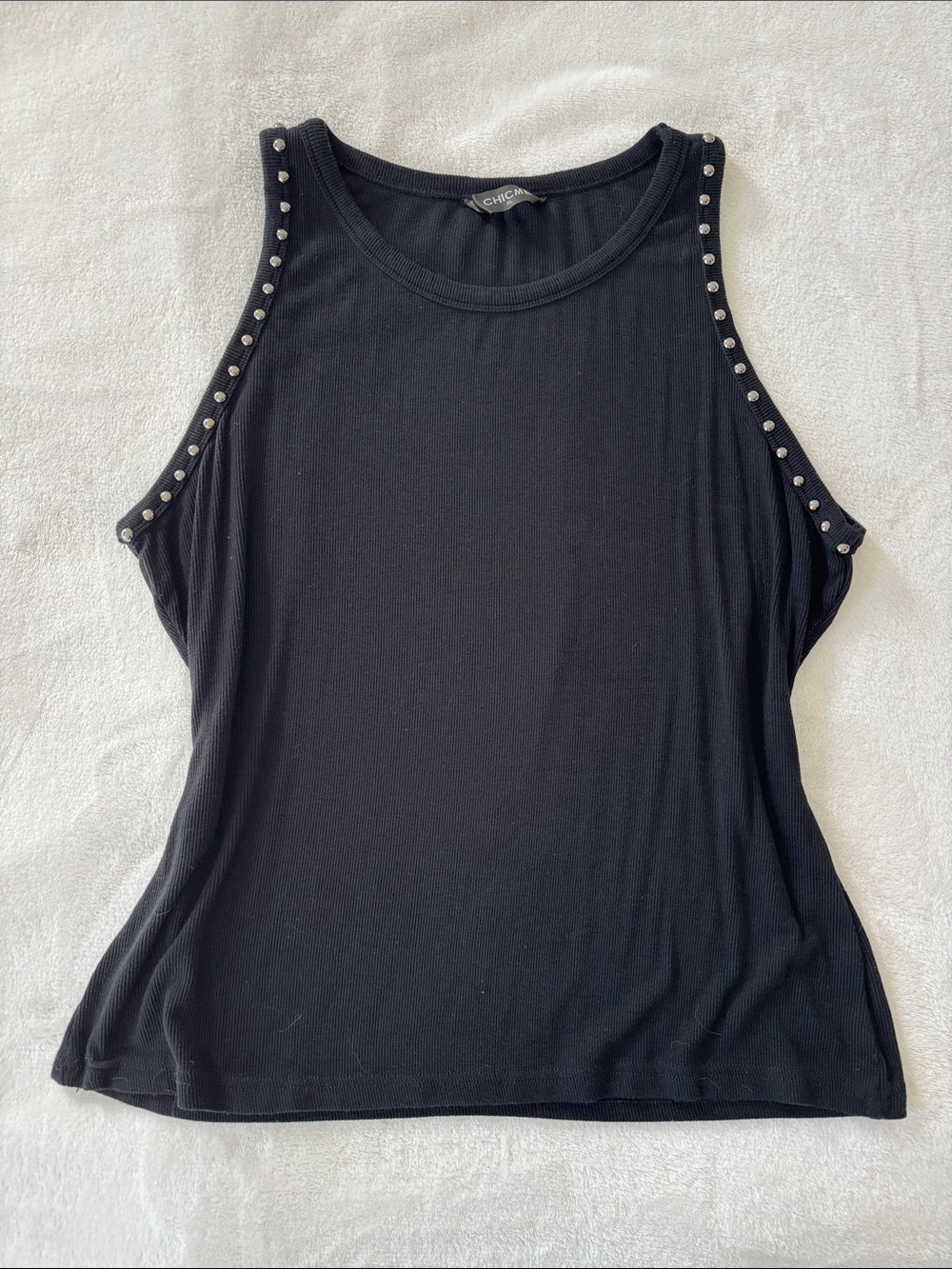 Chico's Black Sleeveless Tank with Silver Stud Trim